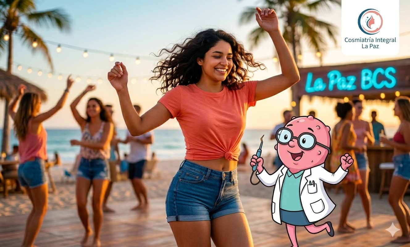 Mujer feliz baila porqué ya no tiene más verrugas en el rostro